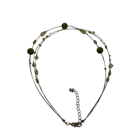 Green Cat's Eye Beaded Multi-Strand Necklace 15 - 17 inches Long - Picture 7 of 8